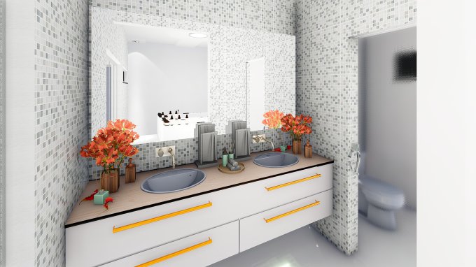 zaaranżowana łazienka z kwiatami 